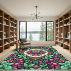 Fuchsia Floral Medallion with Botanical Vining Rug