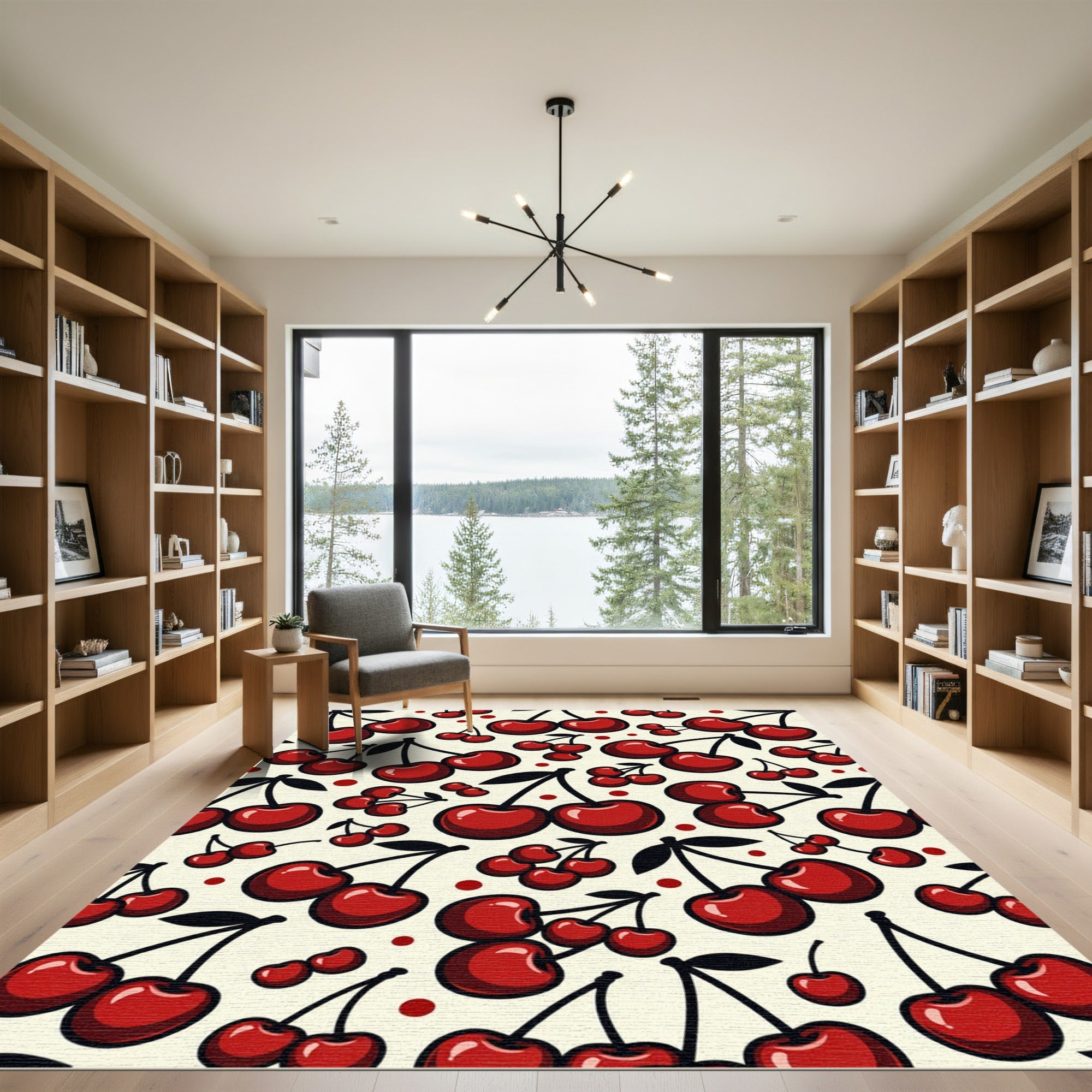 Playful Retro Cherry Red Berry Illustration Rug