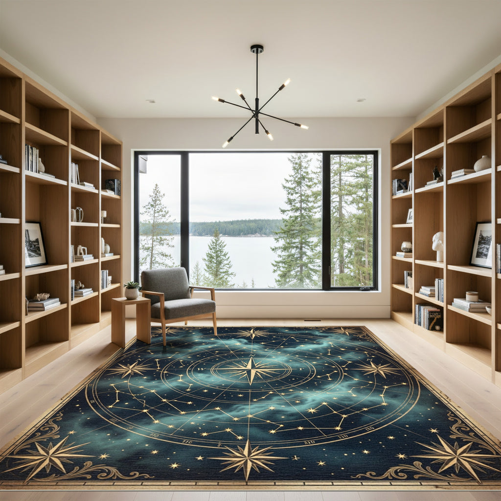 Celestial Golden Compass Star Chart Rug
