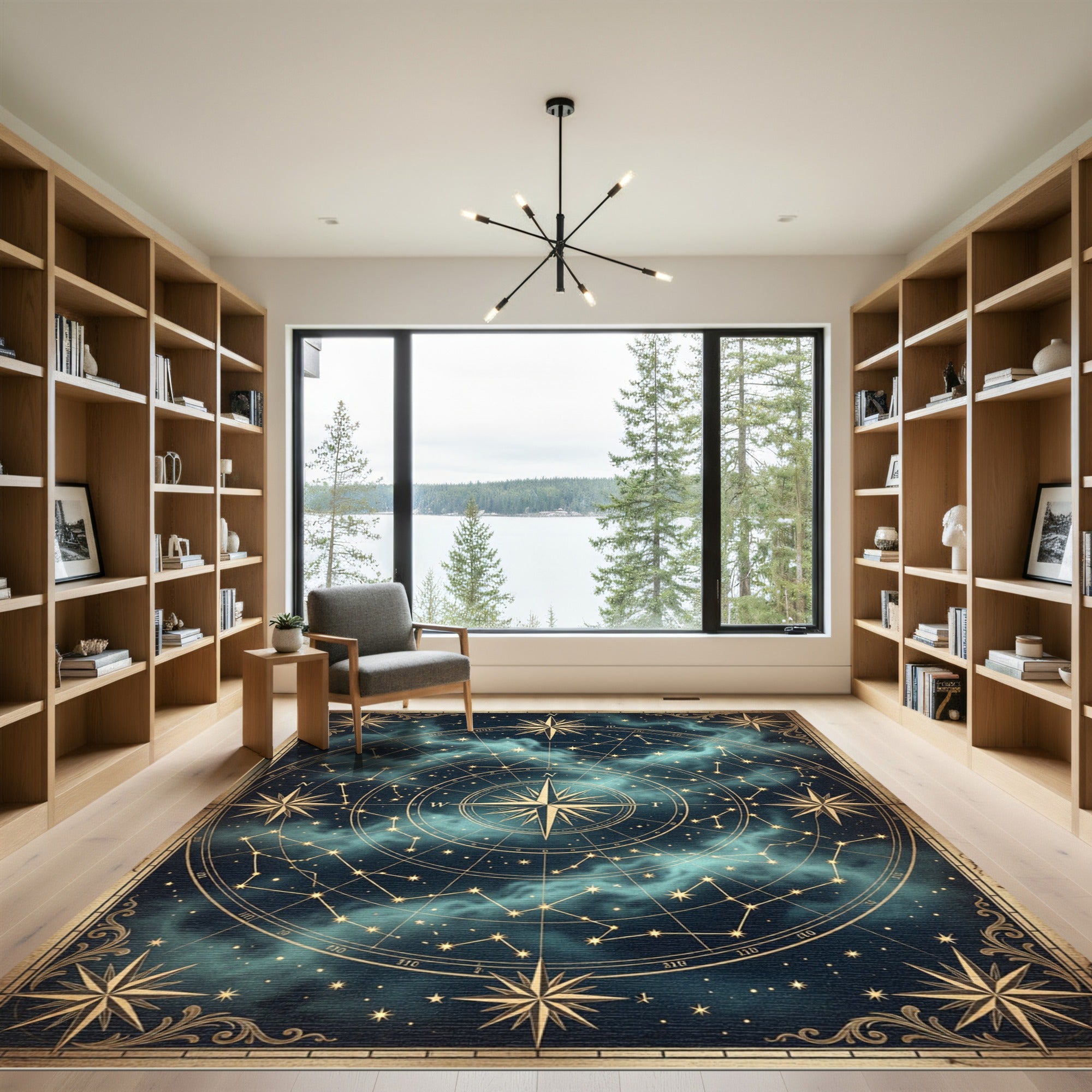 Celestial Golden Compass Star Chart Rug