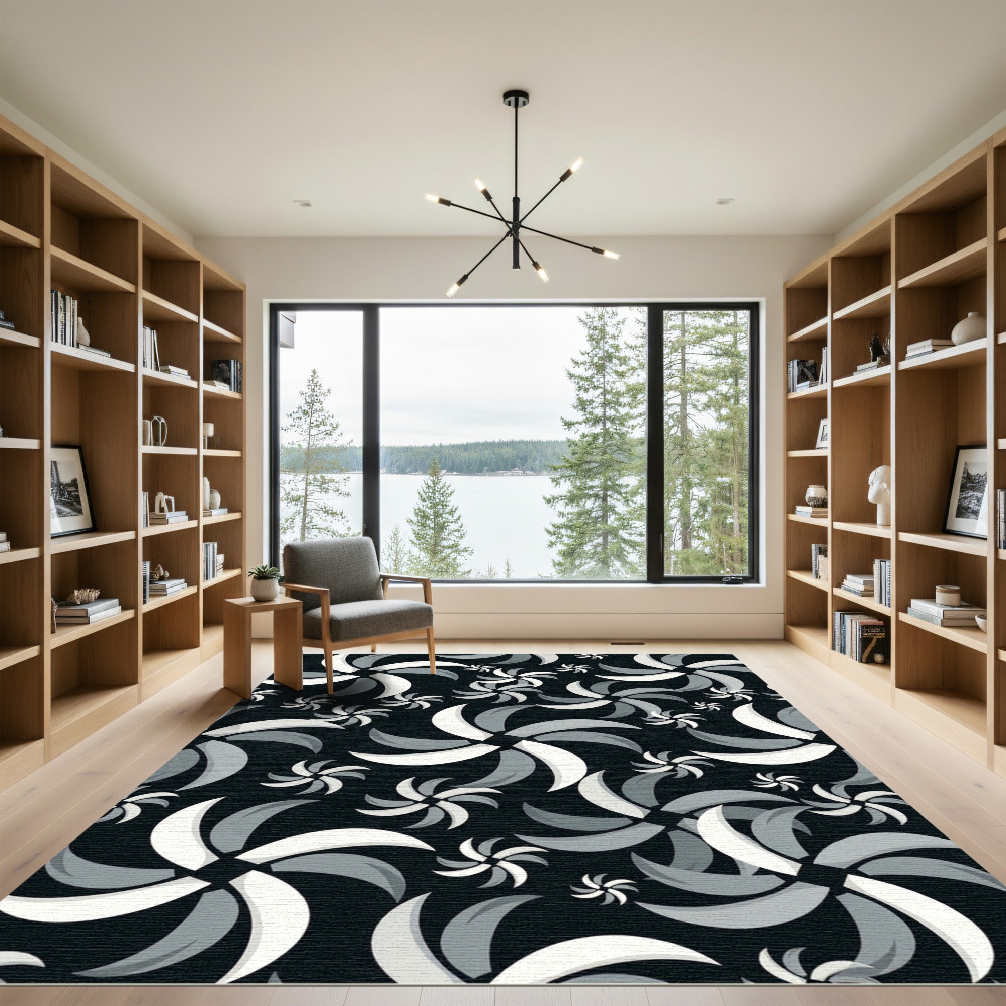 Monochromatic Swirling Pinwheel Rug