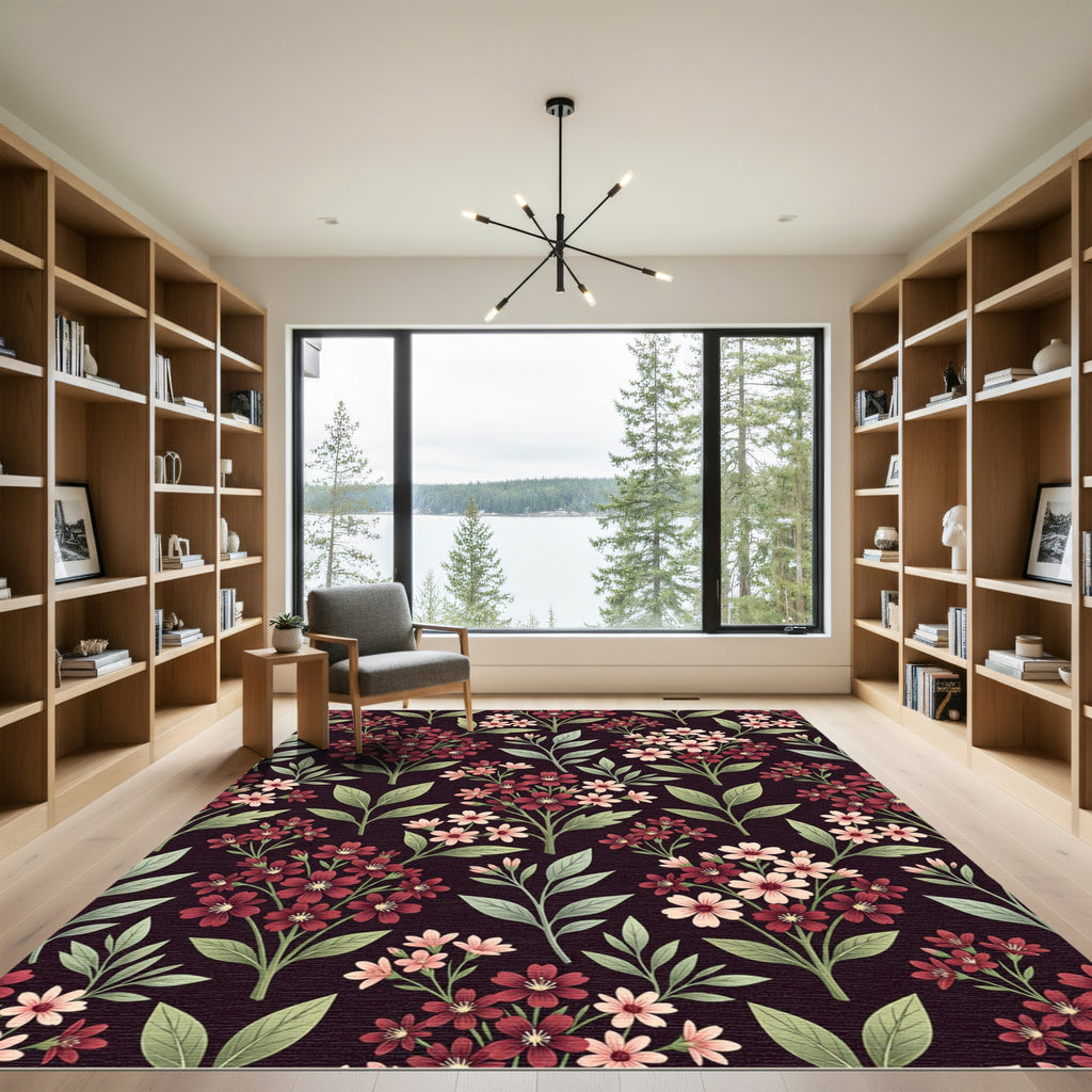 Vintage Burgundy Floral Branches Rug