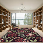 Vintage Burgundy Floral Branches Rug