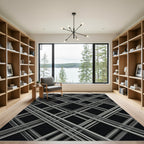 Modern Monochrome Geometric Lattice Intersecting Lines Rug