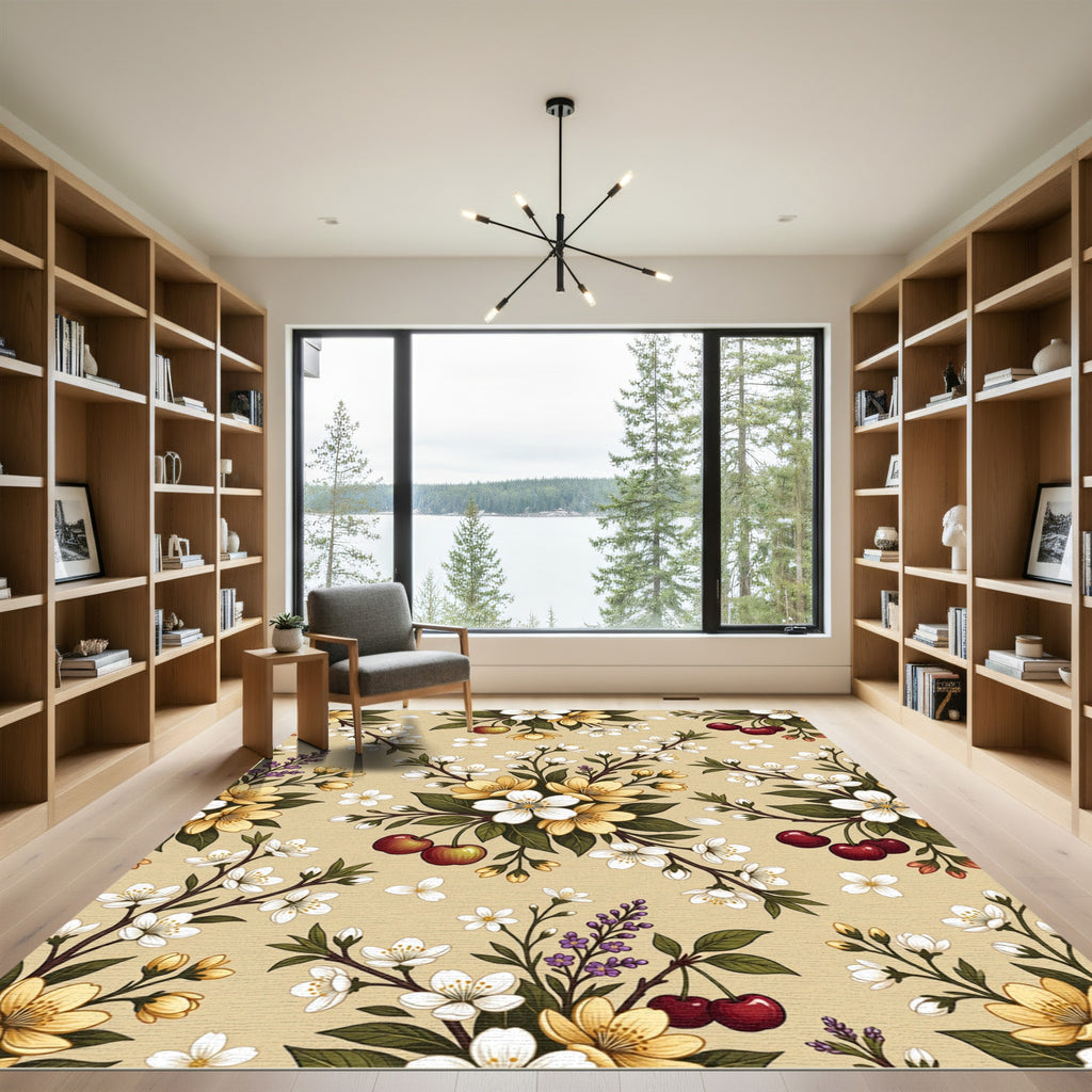 Botanical Cherry Blossom Cream Floral Rug
