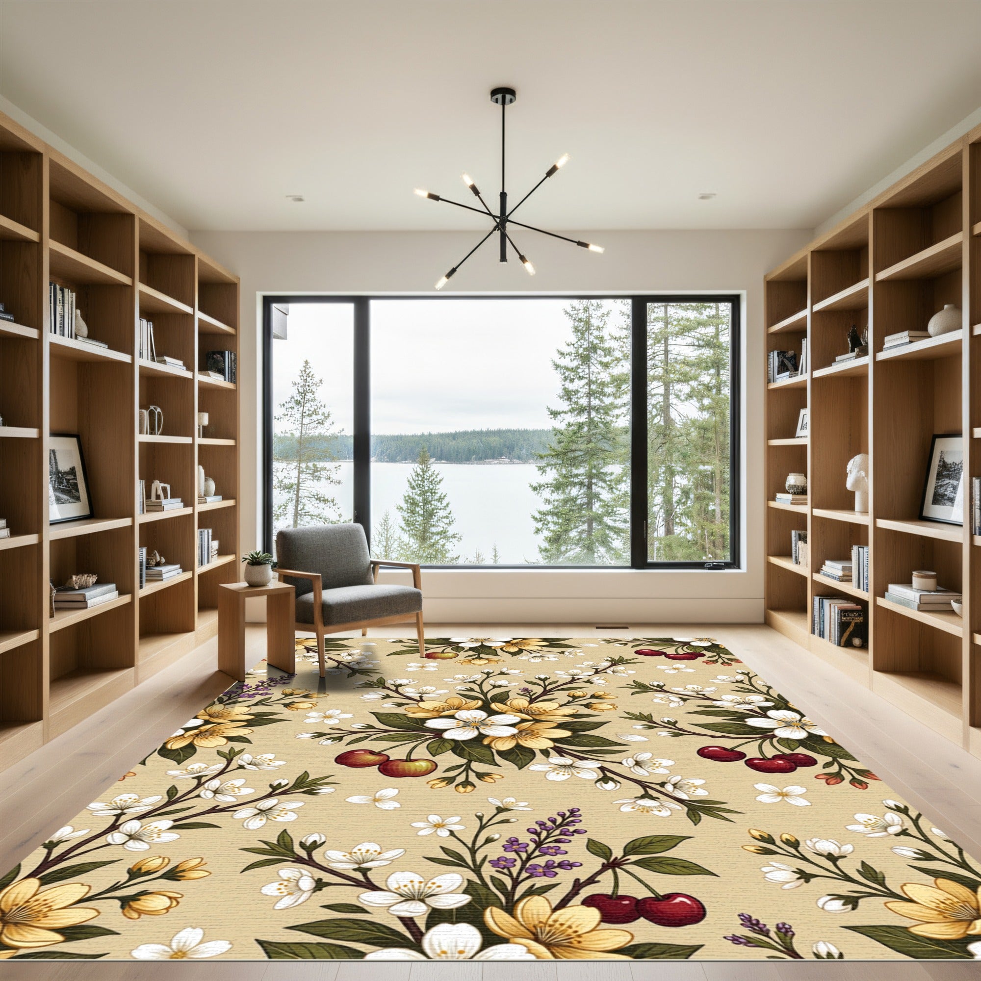 Botanical Cherry Blossom Cream Floral Rug