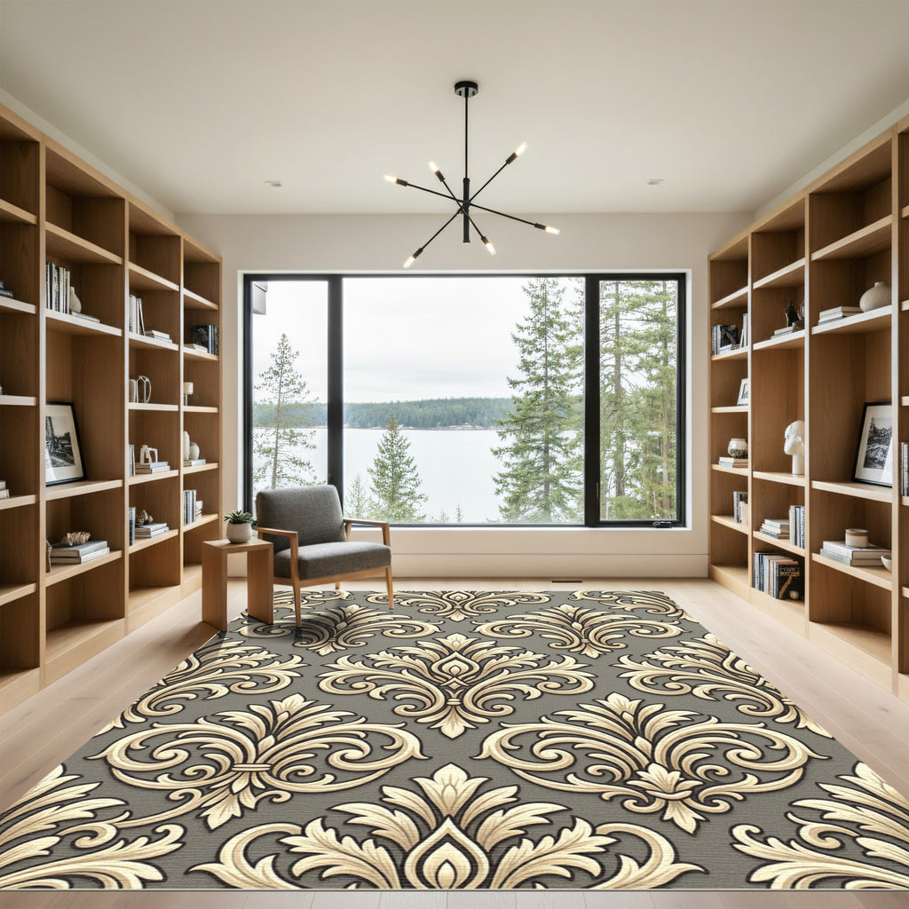 Classic Tan Floral Arabesque Background Rug