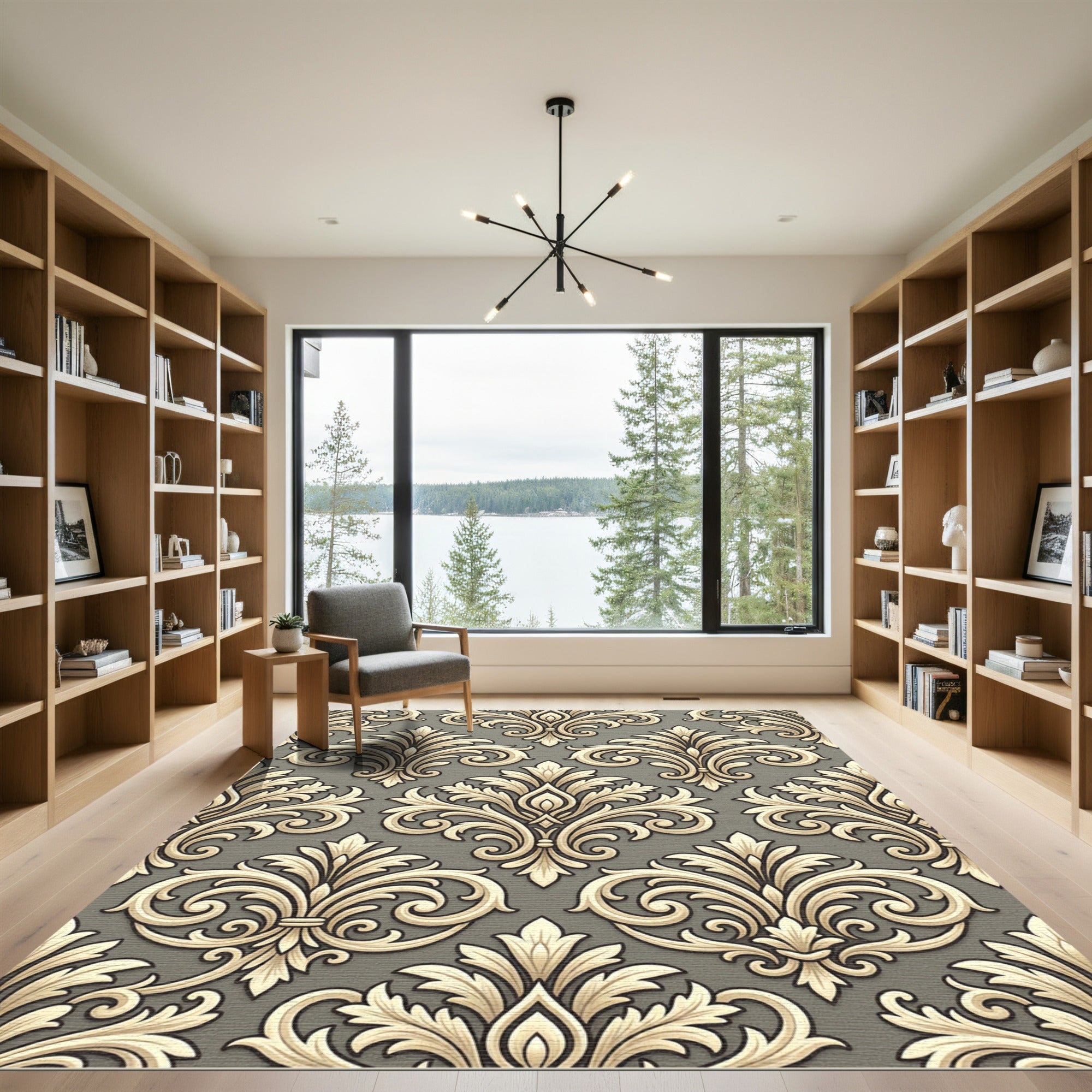 Classic Tan Floral Arabesque Background Rug