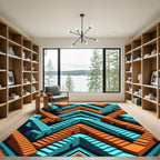 Geometric Isometric Teal and Orange Steps Rug