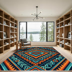 Bold Teal Orange Geometric Diamond Rug