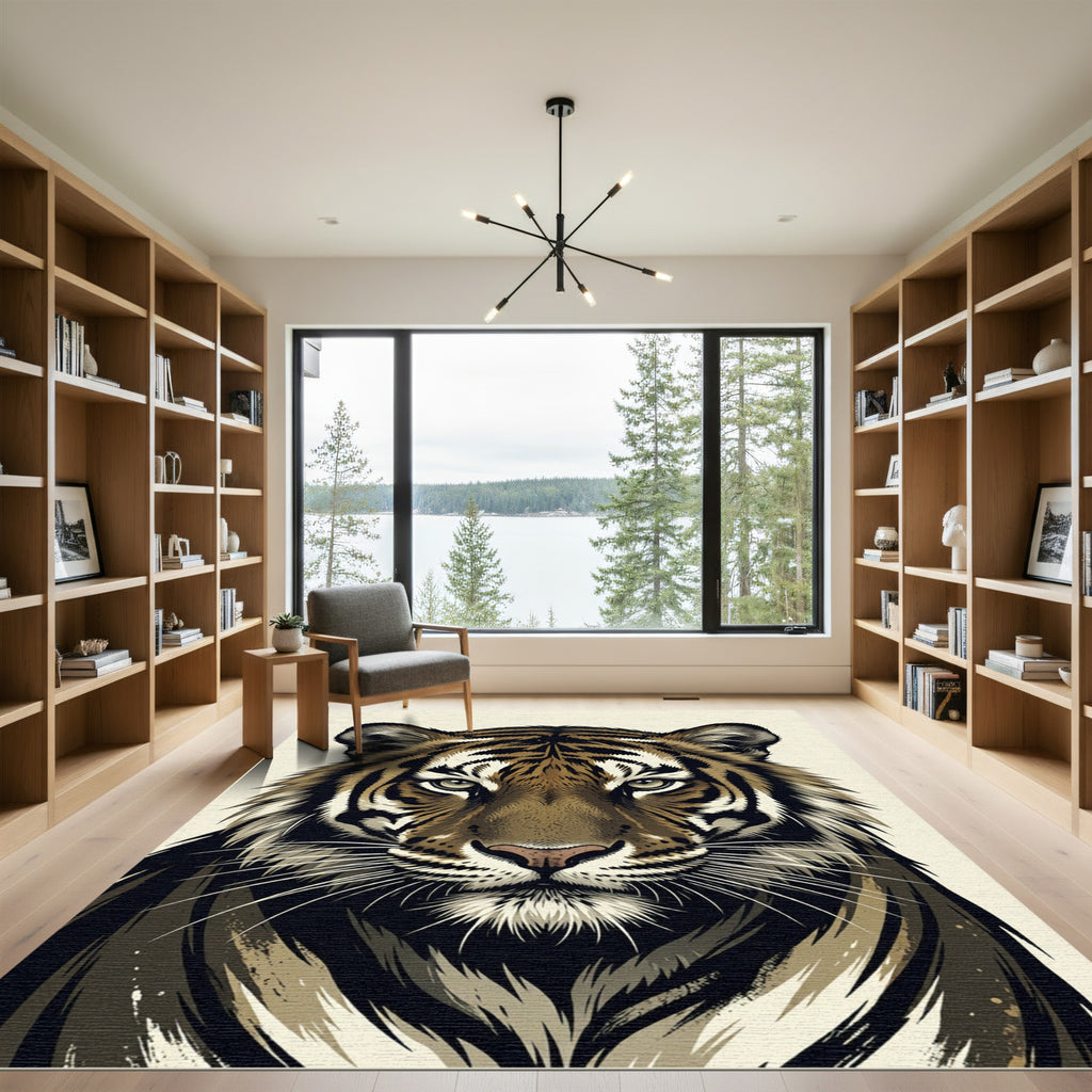 Bold Tiger Face Portrait Rug