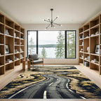 Winding Country Road Wheat Field Landscape Rug