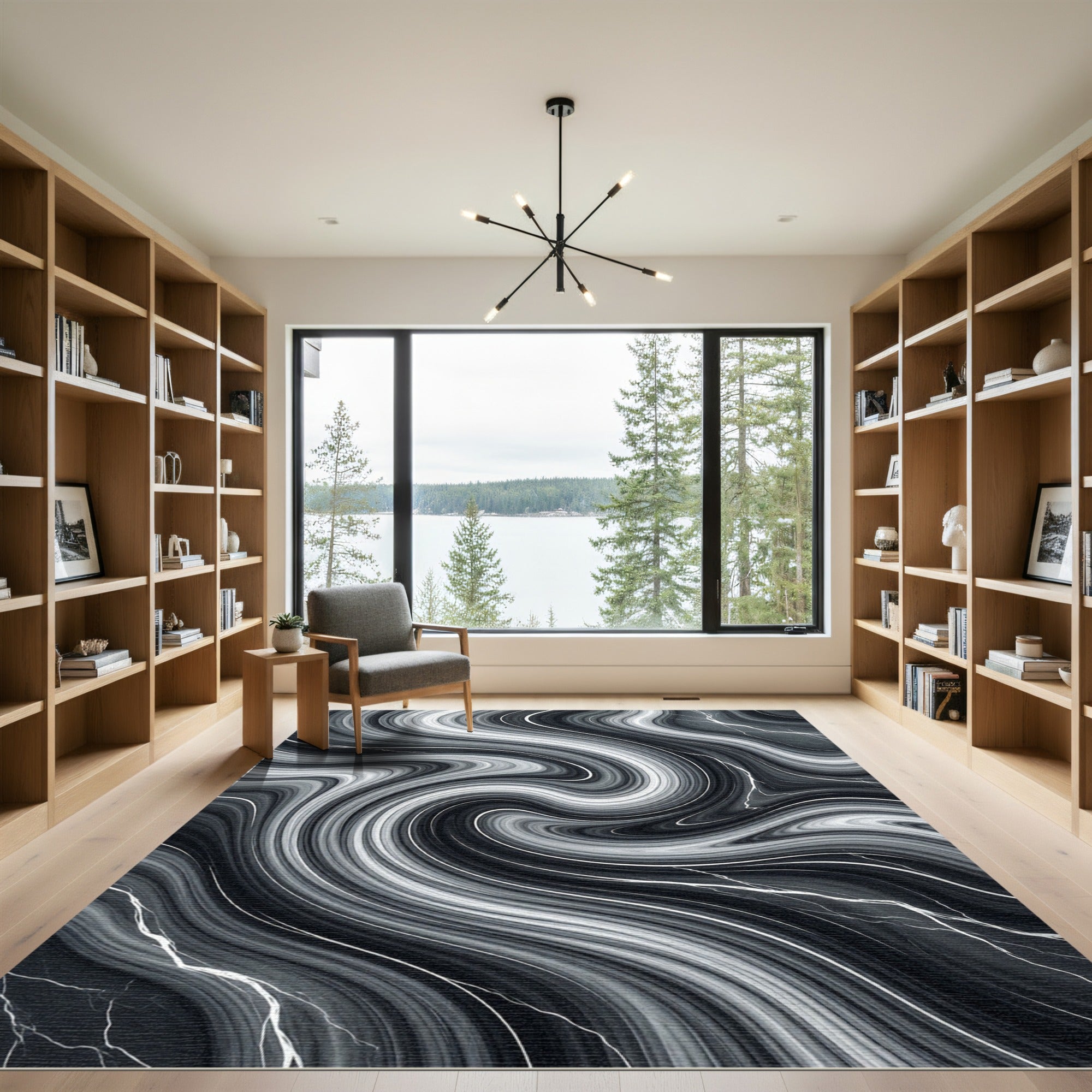 Monochromatic Swirl Marble Thunder Rug