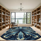 Radiant Blue Fountain Burst Circular Art Rug