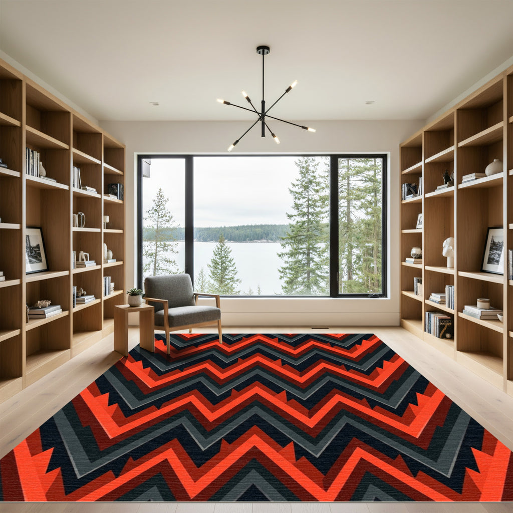 Bold Red Gray Zigzag Pattern Rug