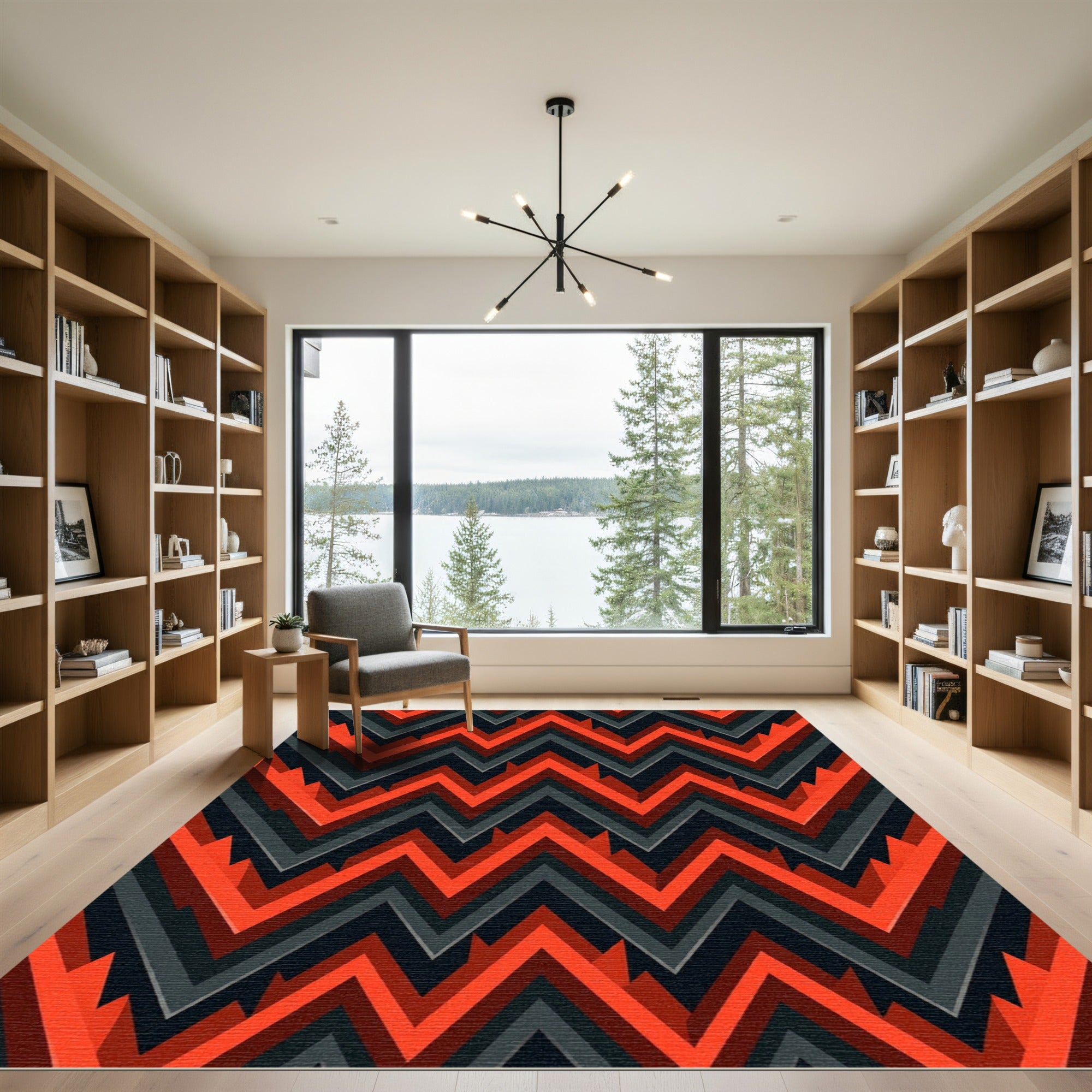 Bold Red Gray Zigzag Pattern Rug
