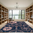 Dark Blue Pink Compass Rose Rug