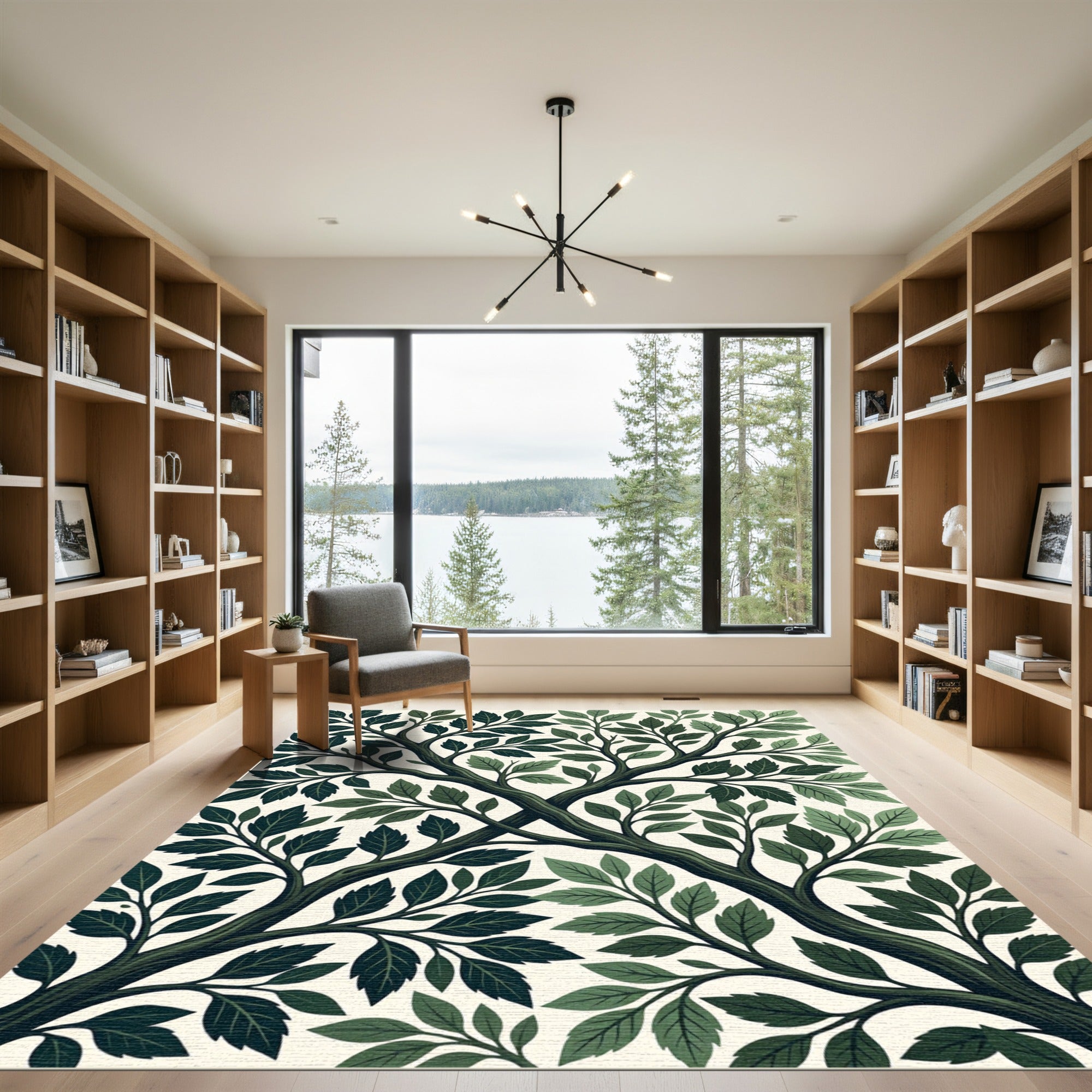 Dark Green Branch Leaf Tree Meadow Rug