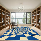 Cobalt Blue Cream Geometric Illusion Rug