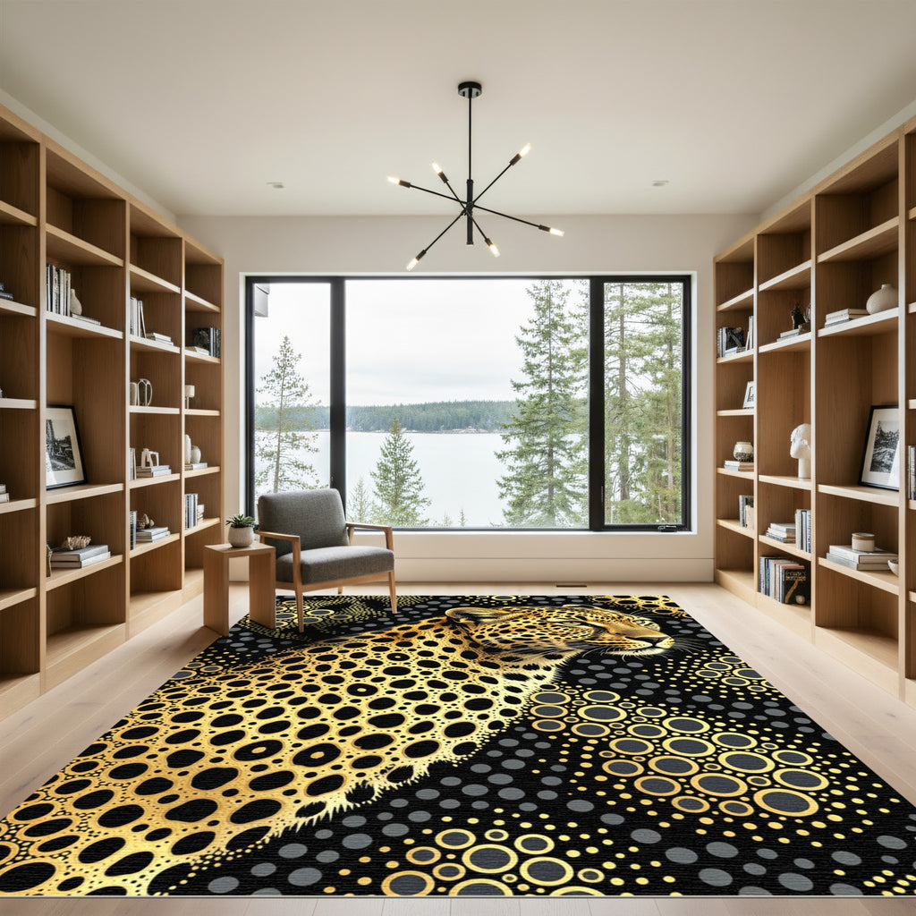 Glamorous Gold Leopard Geometric Art Rug