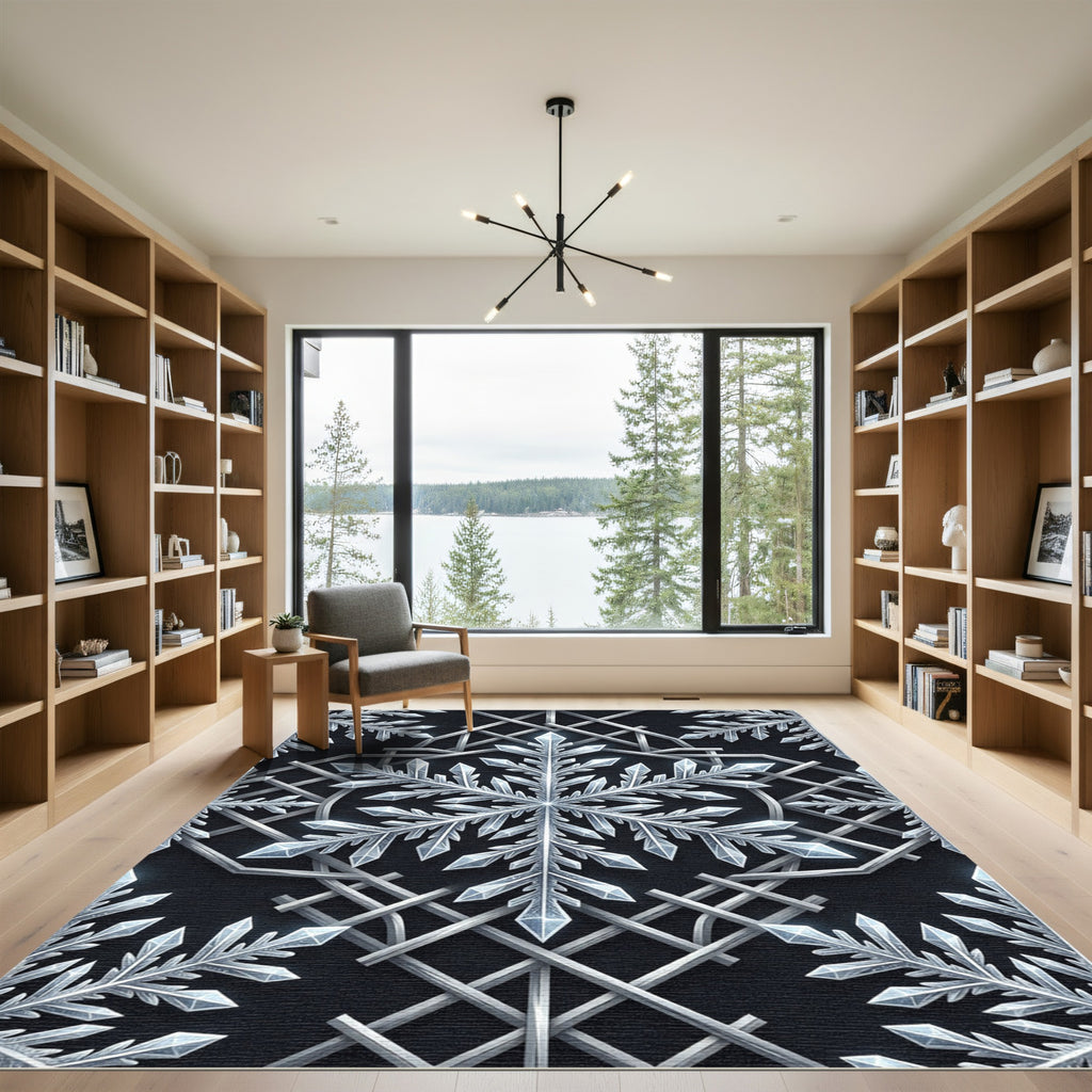 Silver Geometric Crystallized Snowflake Rug