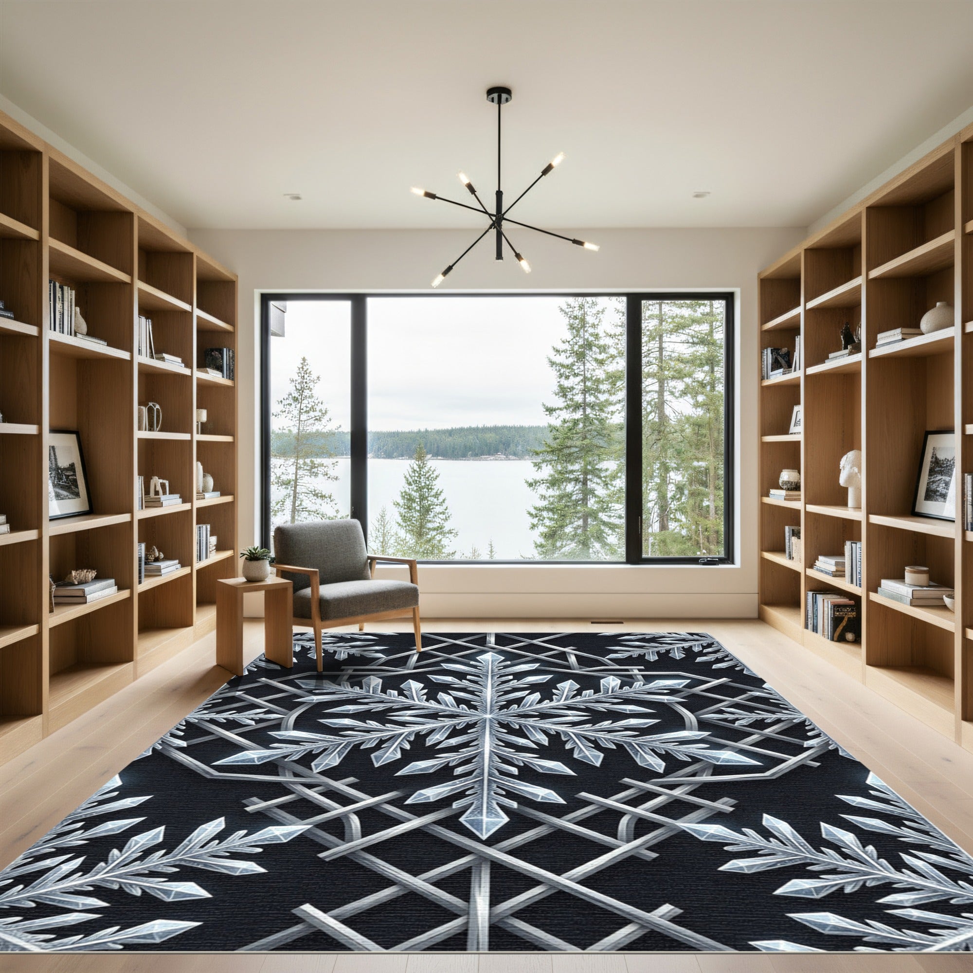 Silver Geometric Crystallized Snowflake Rug