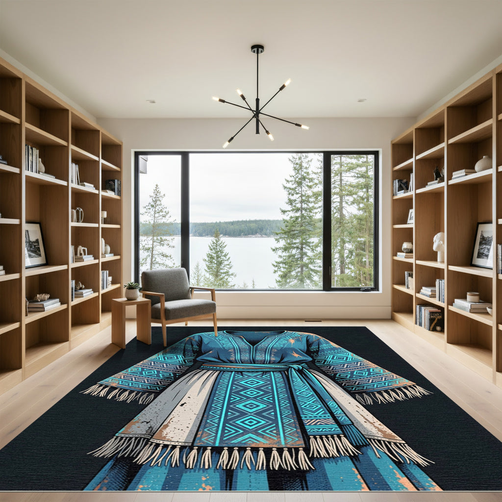 Blue Geometric Tribal Tassel Tunic Rug