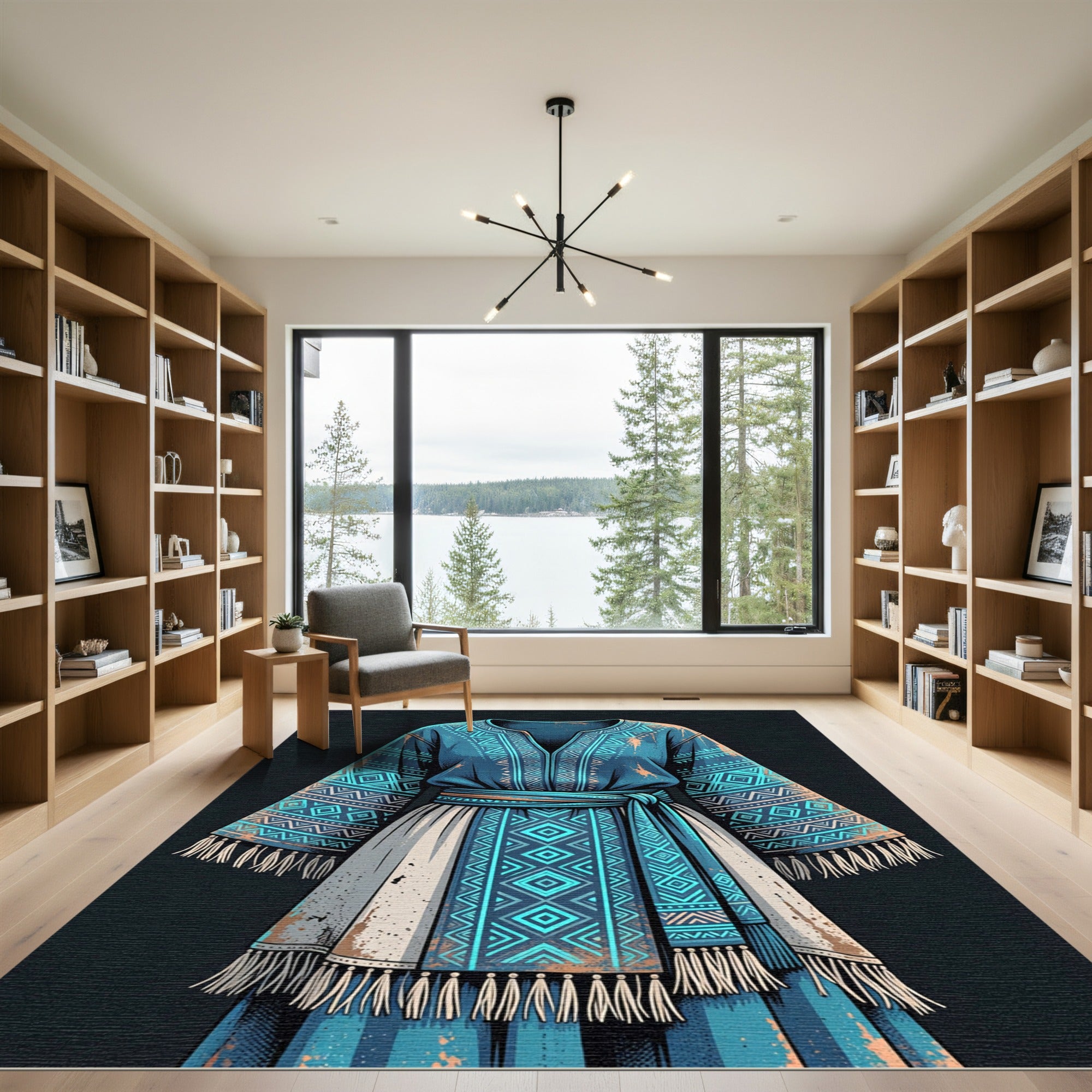 Blue Geometric Tribal Tassel Tunic Rug