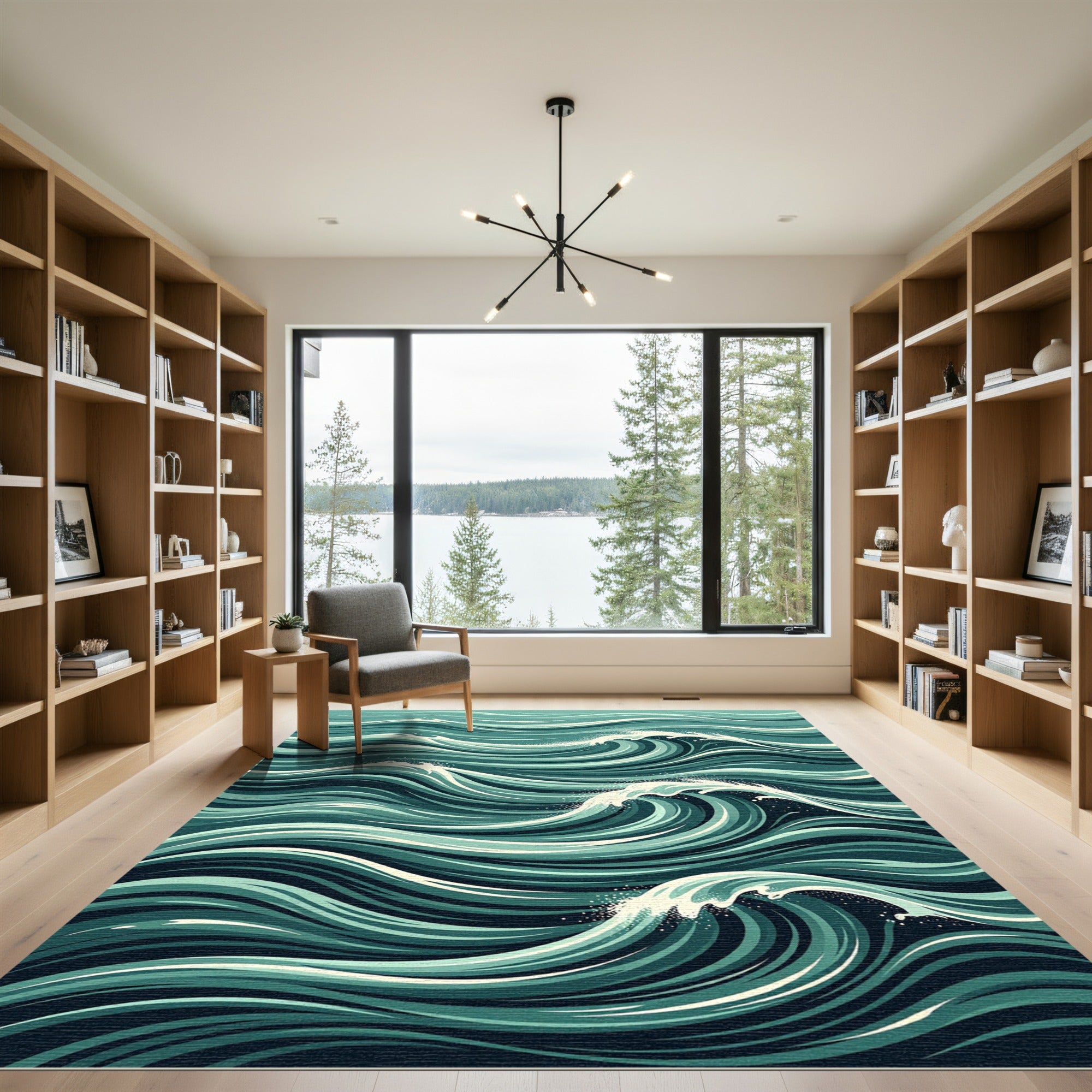Deep Teal Rolling Ocean Wave Rug