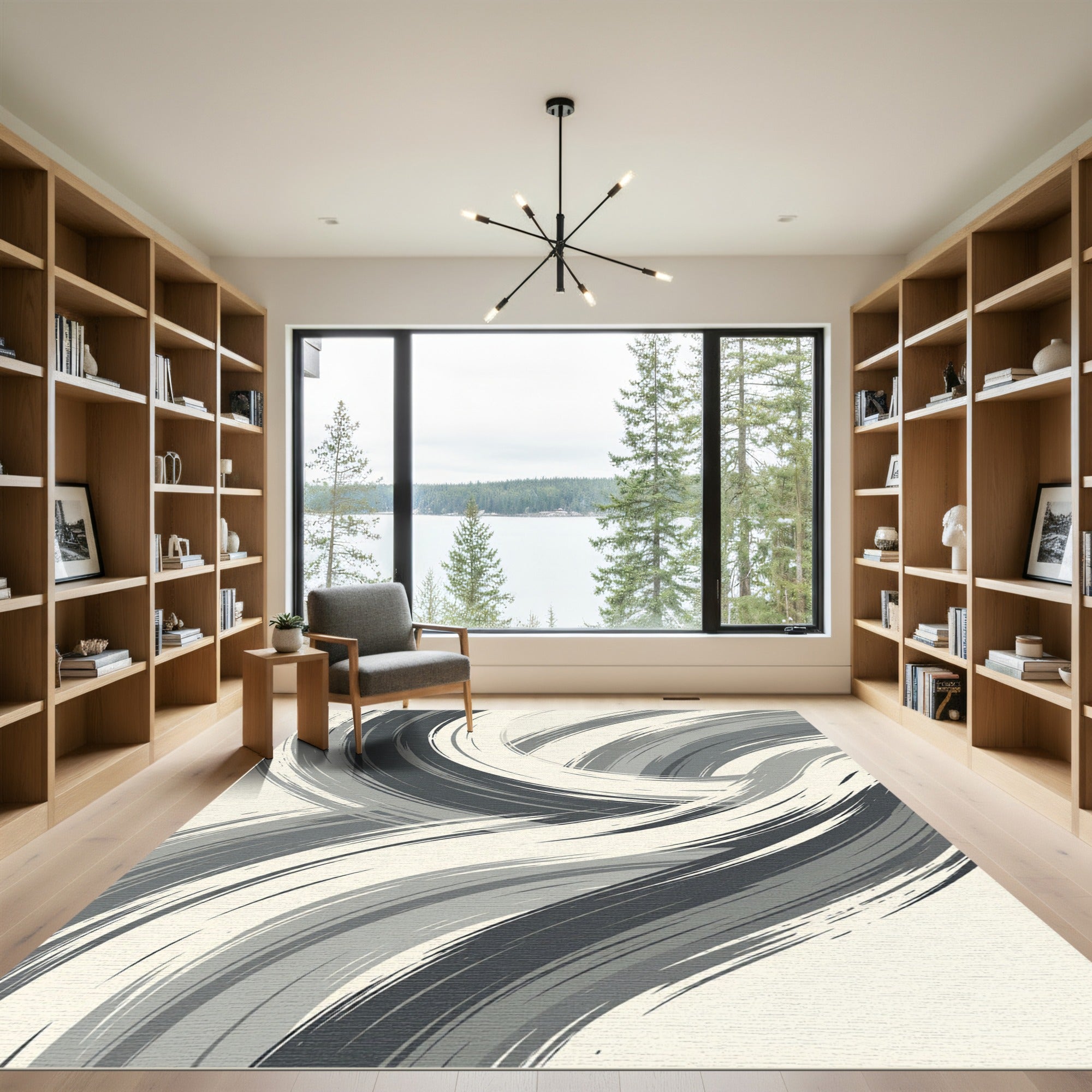 Modern Gray Swirl Abstract Rug