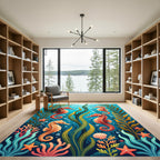 Vibrant Coral Seahorse Underwater Scene Rug