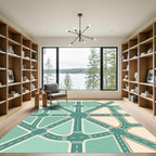 Modern Mint Green Geometric Road Network Rug