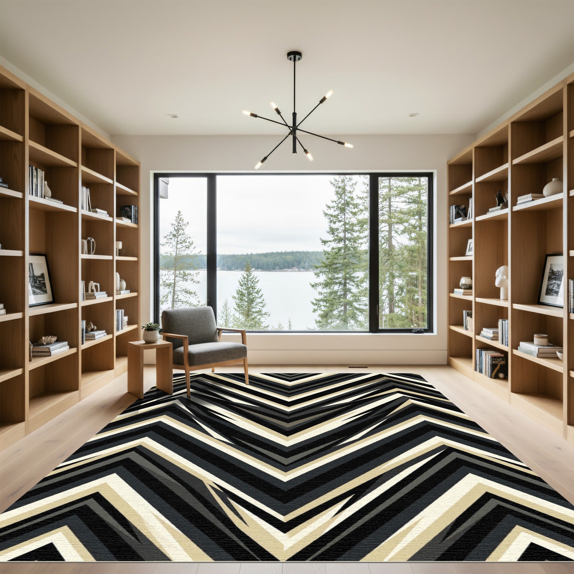 Bold Black Cream Jagged Chevron Rug