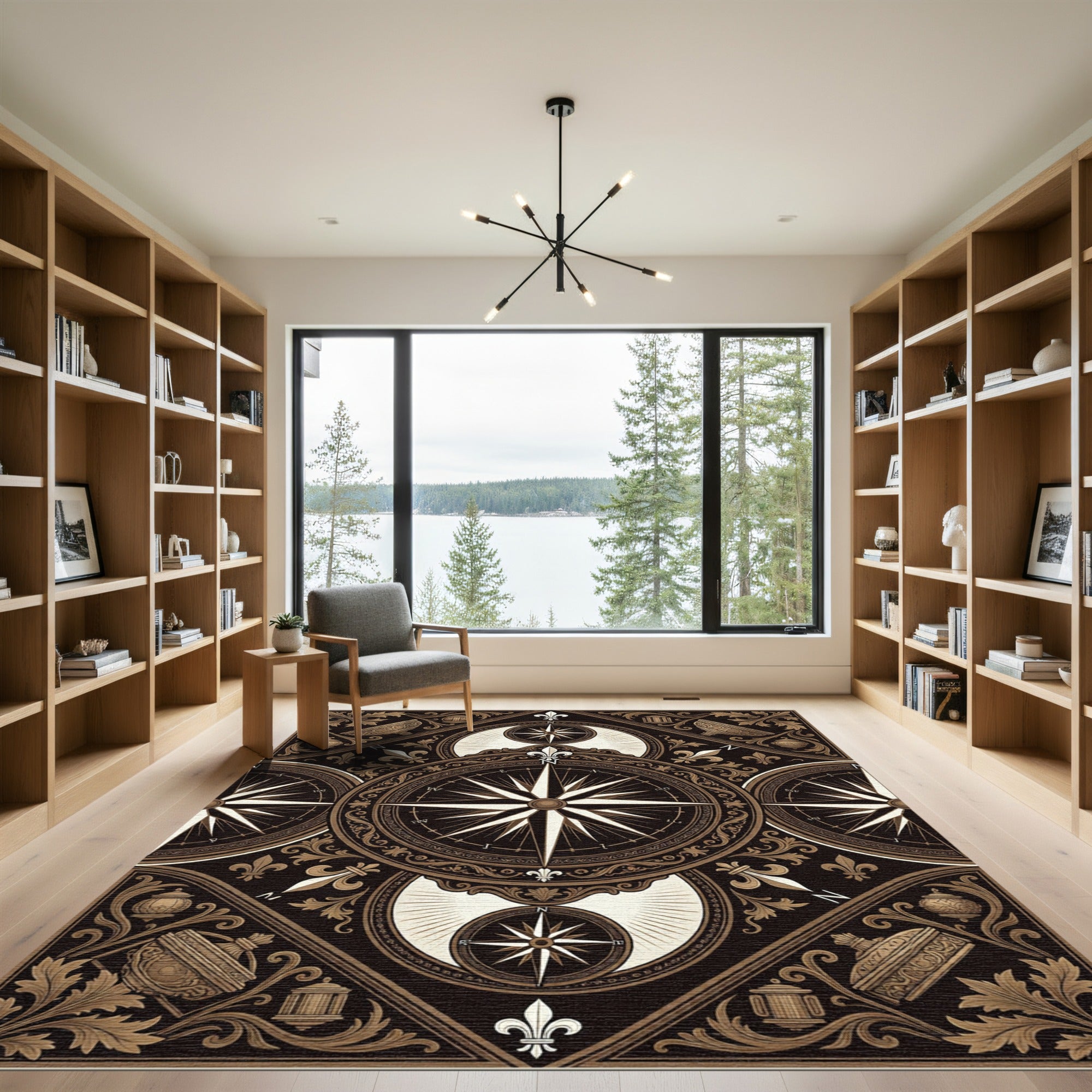 Ornate Compass Rose Fleur de Lis Rug