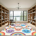 Cheerful Pastel Rainbow and Smiley Face Rug
