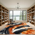 Dynamic Black Orange Swirl Brushstrokes Rug
