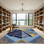 Golden Aztec Pyramid Celestial Navy Statement Rug