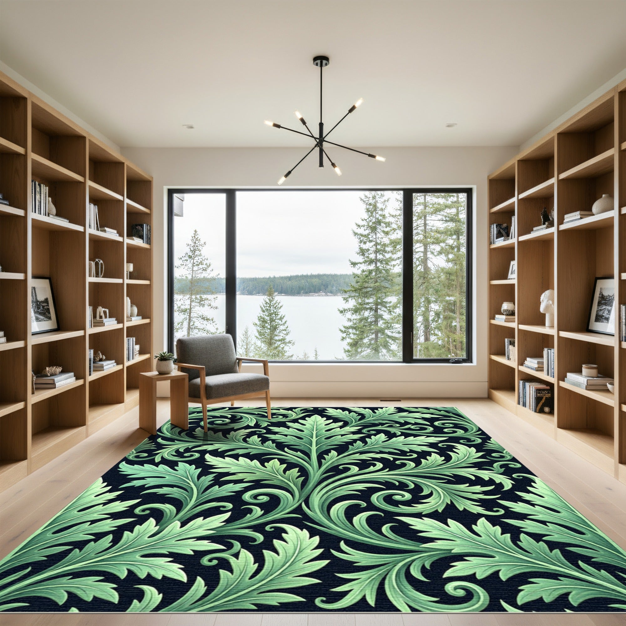 Lush Green Acanthus Scrollwork Rug