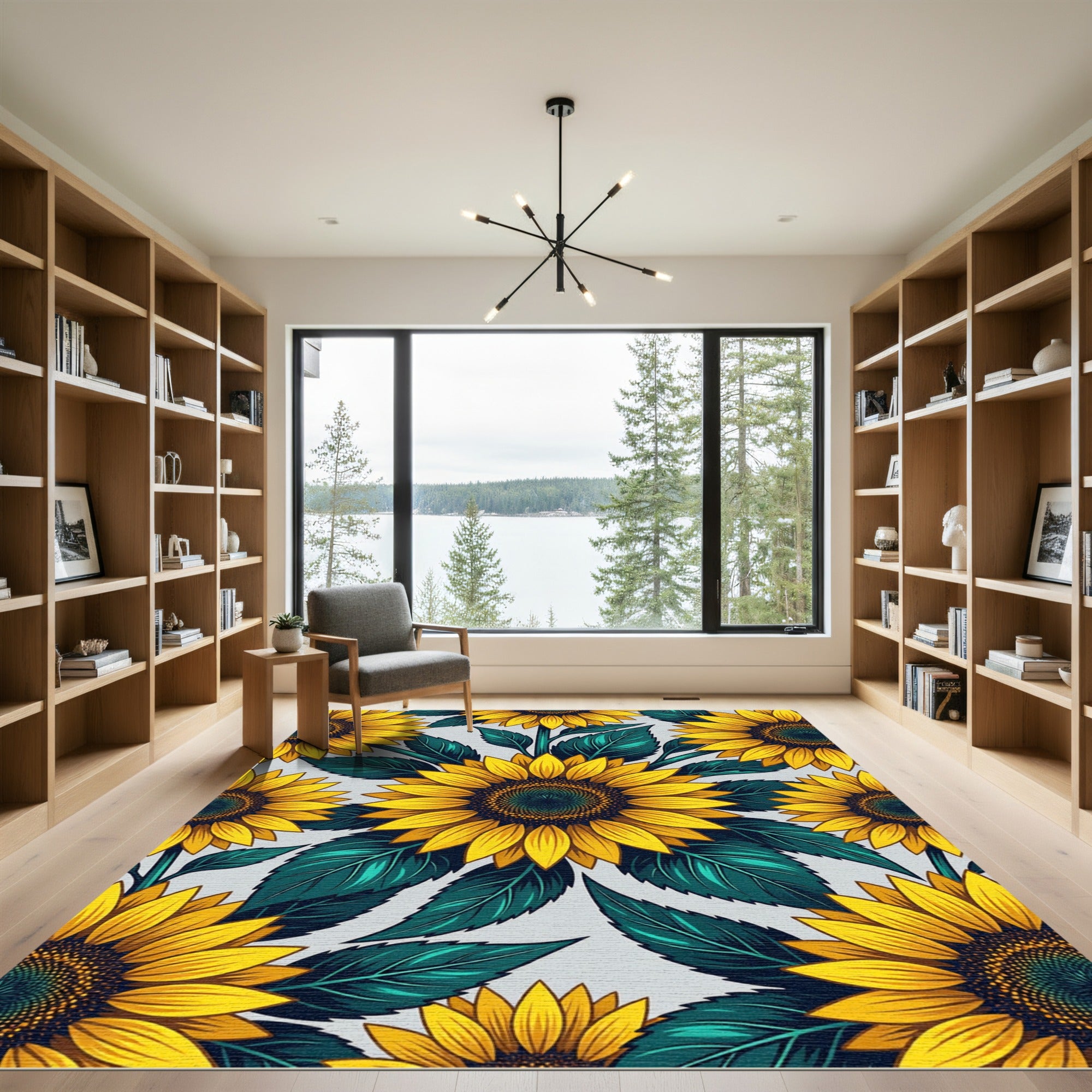 Vibrant Yellow Sunflower Botanical Garden Rug