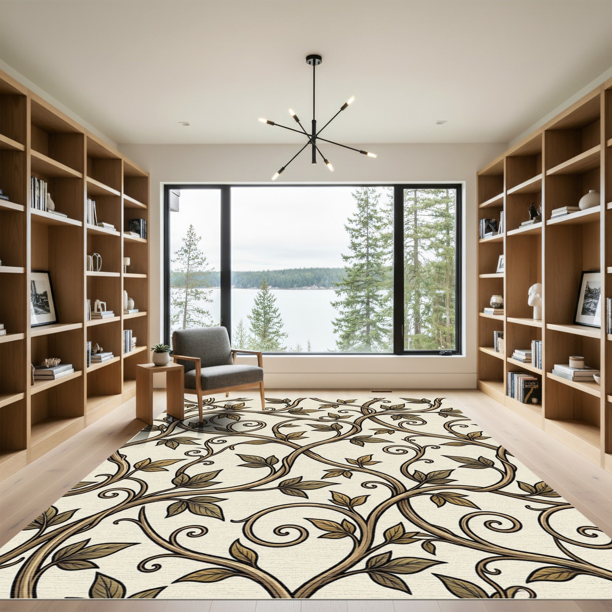 Earthy Vine Scroll Swirl Rug