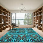 Teal Floral Arched Lattice Wallpaper Rug
