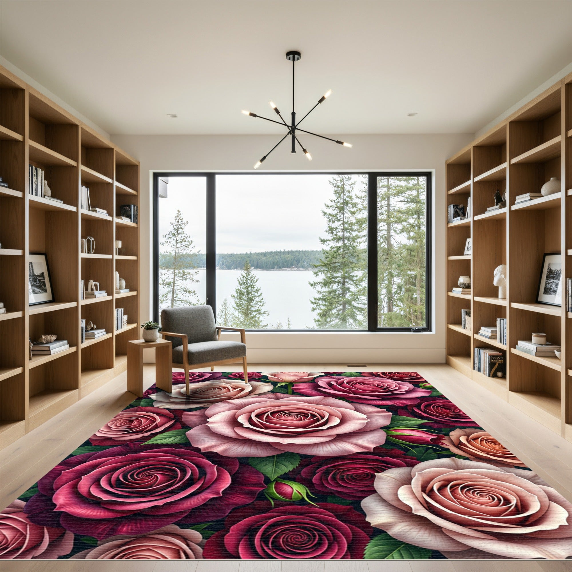 Bold Crimson Pink Rose Garden Rug