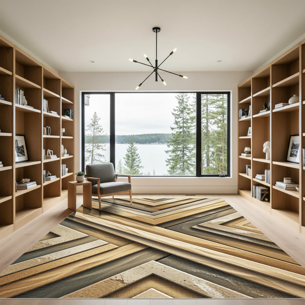 Geometric Golden Oak Chevron Accent Rug