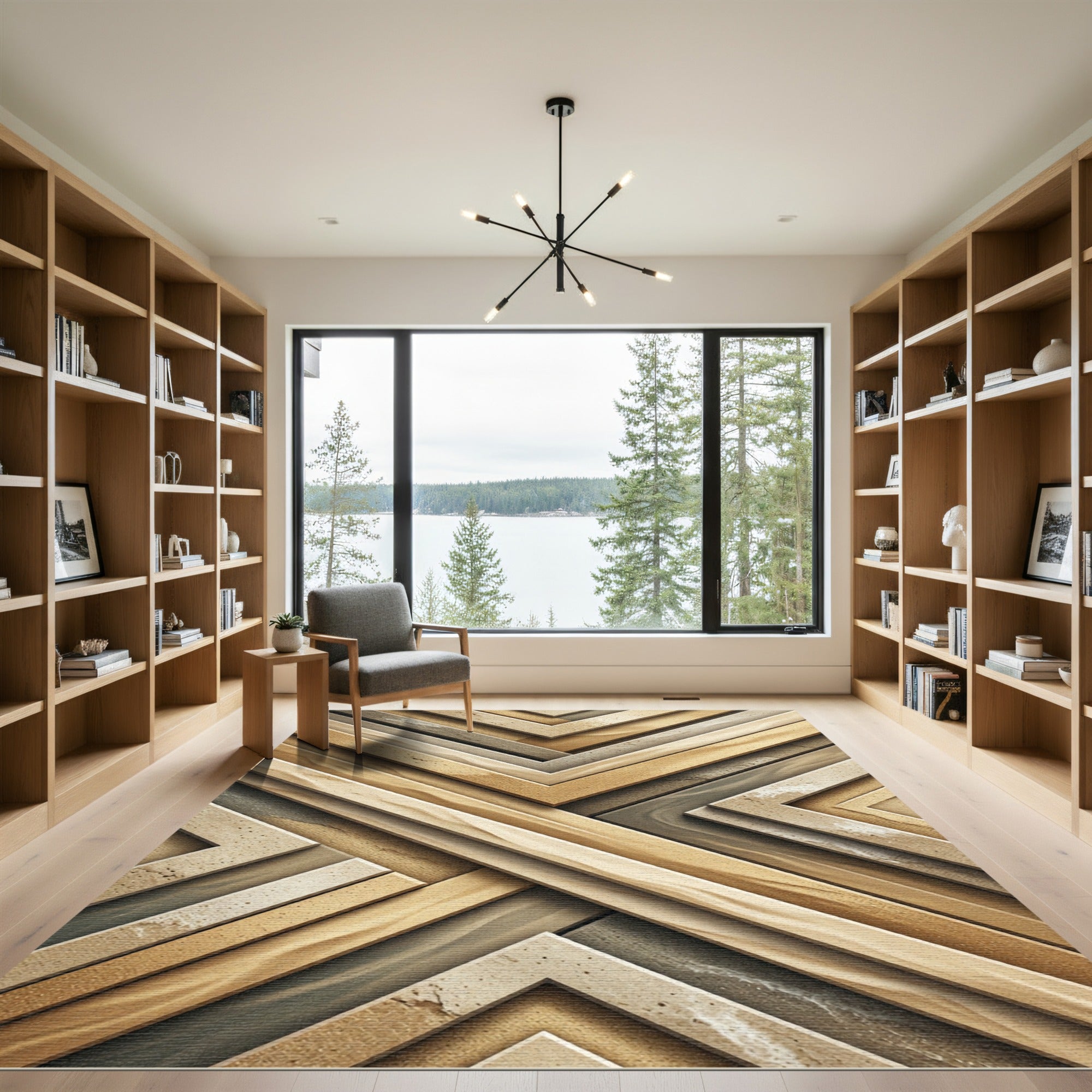 Geometric Golden Oak Chevron Accent Rug