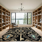 Ornate Golden Skeleton Key Black Backdrop Rug