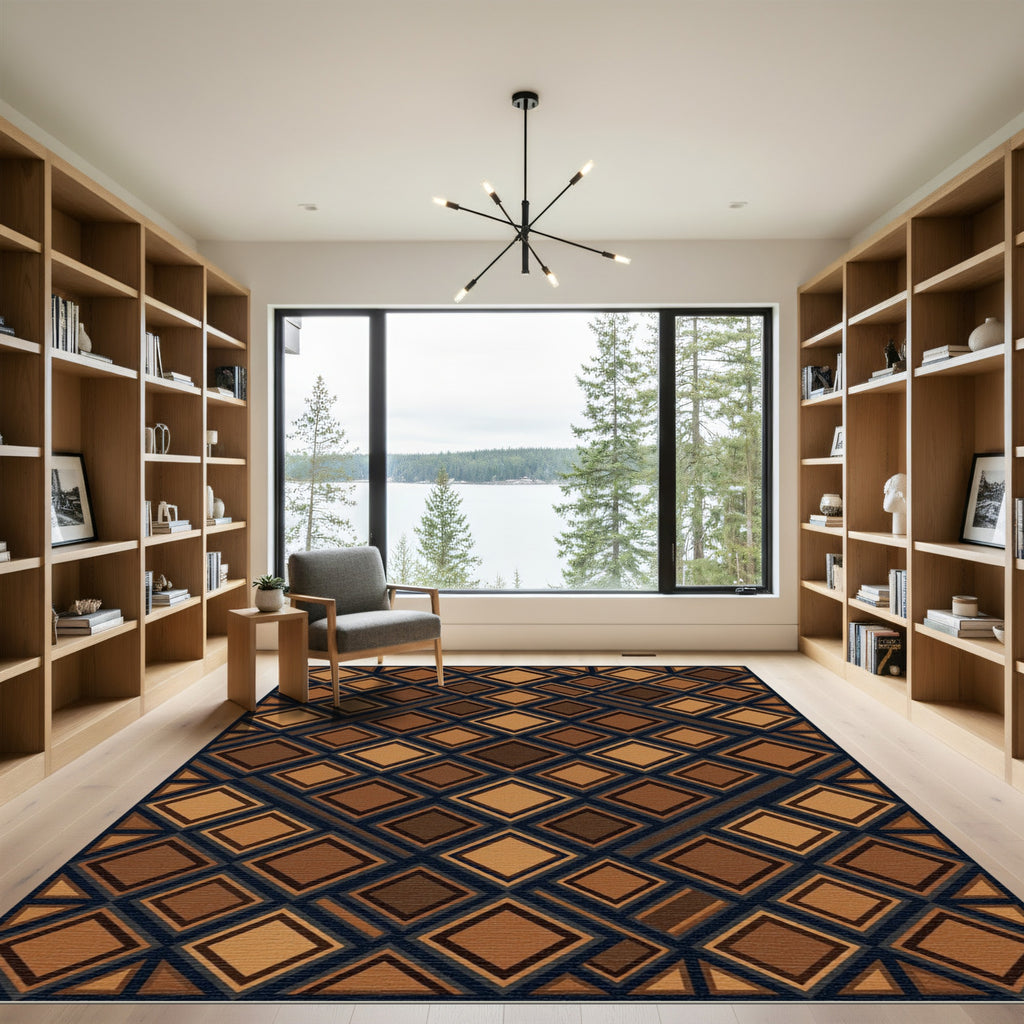 Brown Geometric Diamond Grid Texture Rug