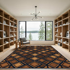 Brown Geometric Diamond Grid Texture Rug