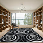 Monochrome Circular Hypnotic Spiral Rug