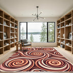 Crimson Swirling Lines Abstract Rug
