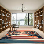 Coastal Village Watercolor Sunset Marina Rug